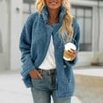 thumbnail image 1 of Women's Winter Fuzzy Coats Long Sleeve Lapel Cardigan with Pockets Open Front Fleece Loungewear Jackets Casual Trendy Outerwear Blue XL, 1 of 9