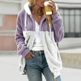 thumbnail image 1 of Women's Winter Fuzzy Fleece Jacket with Pockets Hooded Color Block Patchwork Cardigan Coat Outerwear for Women, 1 of 5