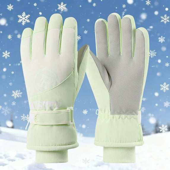 Women's Winter Gloves New Women's Winter Fleece-Lined Outdoor Cycling Skiing Touchscreen Waterproof Gloves Style B-60 Green One Size