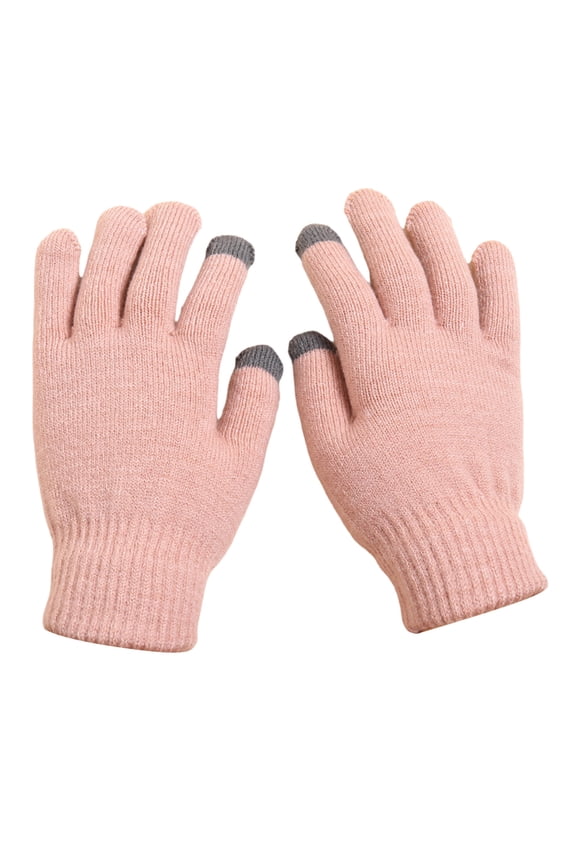 Women's Winter Gloves Thickened Warm Gloves Touch Screen Knit Gloves for Daliy Wear Pink Free Size