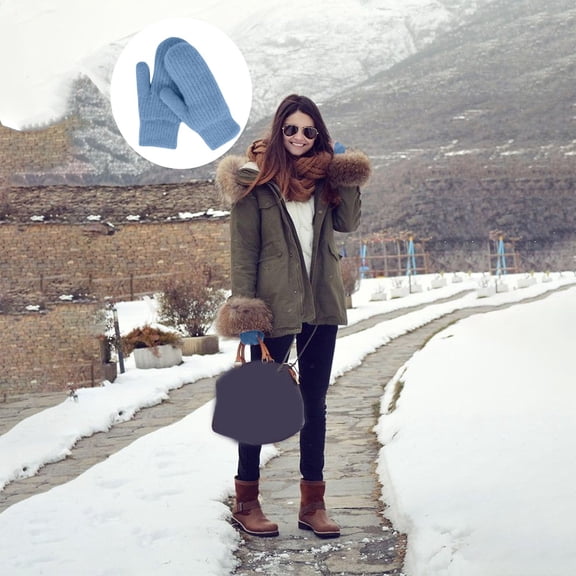 Women's Winter Gloves Warm Lining Knit Mittens (Blue One Size)