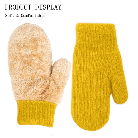 Women's Winter Gloves Warm Lining Knit Mittens (Yellow One Size)