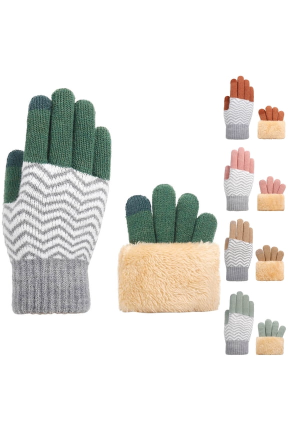 Women's Winter Gloves Windproof Cold Weather Printing Striped Warm Touch Screen Knit Gloves for Outdoor Sport Skiing Cycling