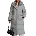 thumbnail image 1 of Women's Winter Grayish Green Hooded Stand Collar Long Down Jacket - Internal/External Pockets, Windproof Waterproof Warm, XXL, 1 of 11