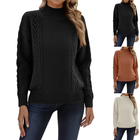 Women's Winter Half-High Round Neck Cable Knitted Slit Bottoming Sweater, Cozy and Functional, Ideal for Everyday Wear and Cold Weather,Vermilion,S