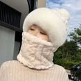 thumbnail image 1 of Women's Winter Hat with Built-in Scarf, Plush Lined Thickened Hood for Riding and E-Bike, Windproof Cold Proof Integrated Neck Warmer, All-in-One Winter Headwear for Women White1, 1 of 3