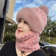 thumbnail image 1 of Women's Winter Hat with Built-in Scarf, Plush Lined Thickened Hood for Riding and E-Bike, Windproof Cold Proof Integrated Neck Warmer, All-in-One Winter Headwear for Women Pink1, 1 of 3