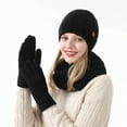 thumbnail image 1 of Women's Winter Hat Gloves Scarf Set Soft Wool Beanie Hat Cable Knit Scarf Gloves 3Pcs Gift Black, 1 of 3
