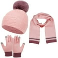 thumbnail image 1 of Women's Winter Hat Scarf Gloves 3-Piece Set, Warm Knit Beanie with Soft Fleece Lining, Matching Neck Warmer and Mittens, Cold Weather Accessories for Adults, Trio Set for Outdoor Activities Pink, 1 of 5