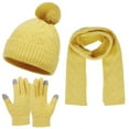 thumbnail image 1 of Women's Winter Hat Scarf Gloves 3-Piece Set, Warm Knit Beanie with Soft Fleece Lining, Matching Neck Warmer and Mittens, Cold Weather Accessories for Adults, Trio Set for Outdoor Activities Yellow, 1 of 5