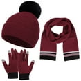 thumbnail image 1 of Women's Winter Hat Scarf Gloves 3-Piece Set, Warm Knit Beanie with Soft Fleece Lining, Matching Neck Warmer and Mittens, Cold Weather Accessories for Adults, Trio Set for Outdoor Activities Wine, 1 of 5
