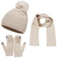 thumbnail image 1 of Women's Winter Hat Scarf Gloves 3-Piece Set, Warm Knit Beanie with Soft Fleece Lining, Matching Neck Warmer and Mittens, Cold Weather Accessories for Adults, Trio Set for Outdoor Activities Beige, 1 of 5