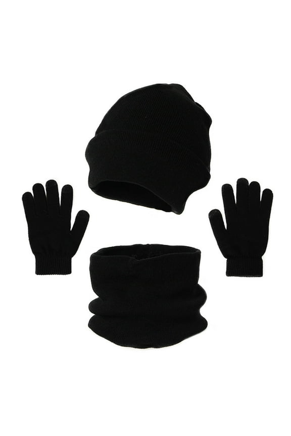 Women's Winter Hat Scarf Gloves Set, Warm Knit Accessories, Acrylic Beanie and Scarf, Cold Weather Essentials, Matching Winter Set Black