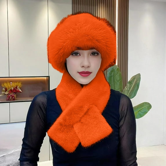 Women's Winter Hat and Scarf Set 2-Piece, Plush Fleece Lined Thickened Windproof Thermal Retention Neck Wrap, Soft Fuzzy Dome Fisherman Beanie for Cold Weather Protection and Outdoor Activities