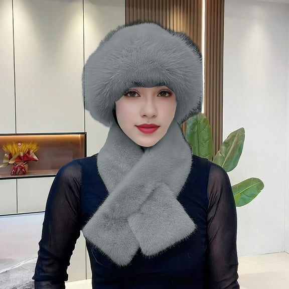 Women's Winter Hat and Scarf Set 2-Piece, Plush Fleece Lined Thickened Windproof Thermal Retention Neck Wrap, Soft Fuzzy Dome Fisherman Beanie for Cold Weather Protection and Outdoor Activities