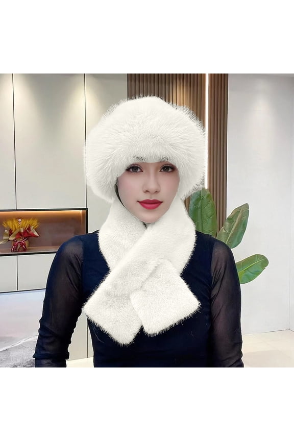 Women's Winter Hat and Scarf Set 2-Piece, Plush Fleece Lined Thickened Windproof Thermal Retention Neck Wrap, Soft Fuzzy Dome Fisherman Beanie for Cold Weather Protection and Outdoor Activities Beige