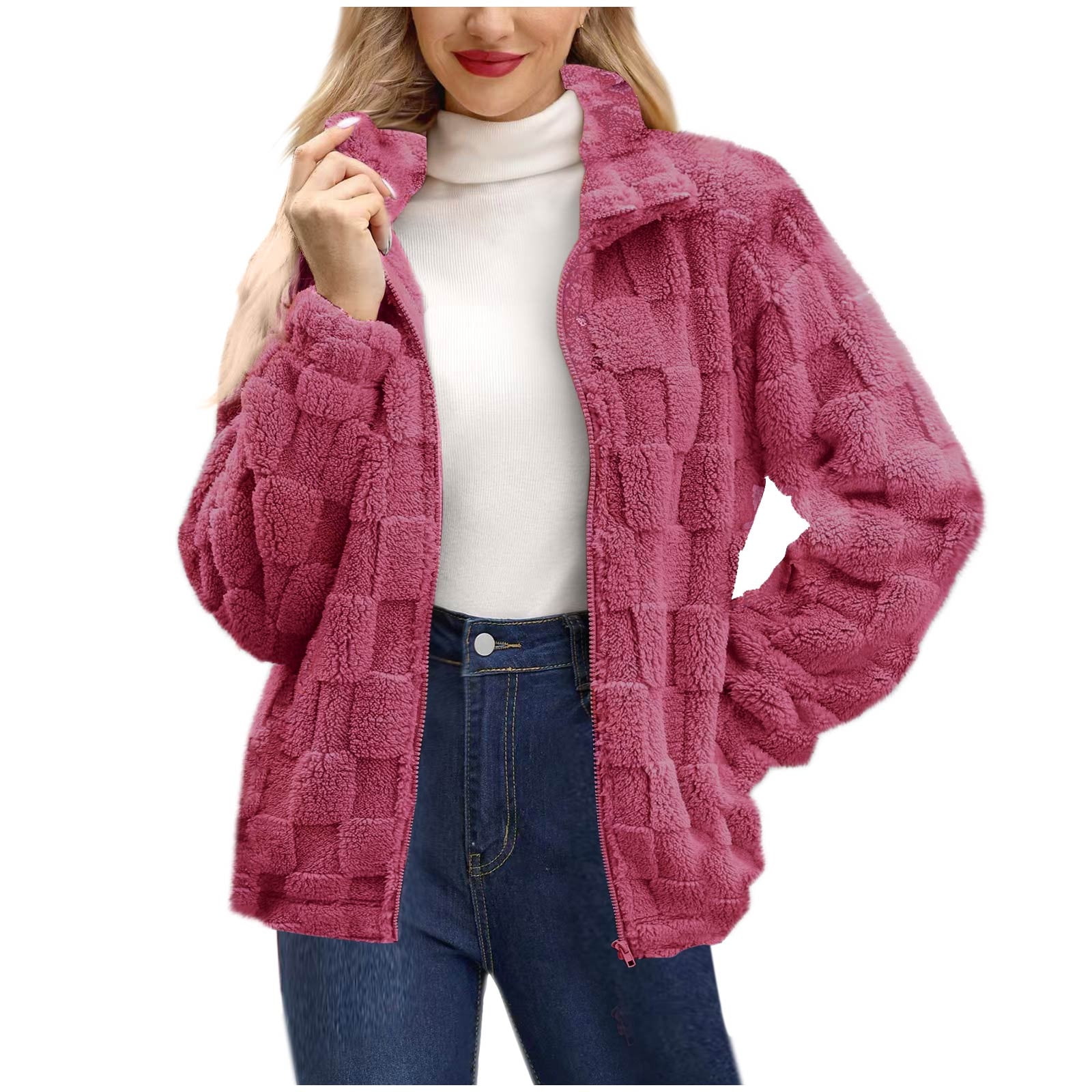 Women's Winter High Collar Long Sleeve Loose Fit Plain Coat Jacket ...