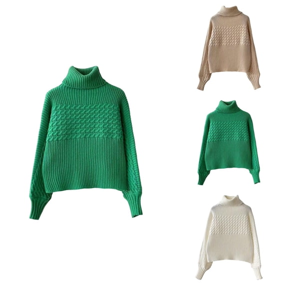 Women's Winter High Neck Thickened Ribbed Knit Pullover Sweater – Long Sleeve Thermal Warm Turtleneck Top, Solid Color Dough Twists Casual Outerwear for Fall Autumn