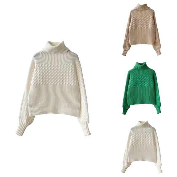 Women's Winter High Neck Thickened Ribbed Knit Pullover Sweater – Long Sleeve Thermal Warm Turtleneck Top, Solid Color Dough Twists Casual Outerwear for Fall Autumn