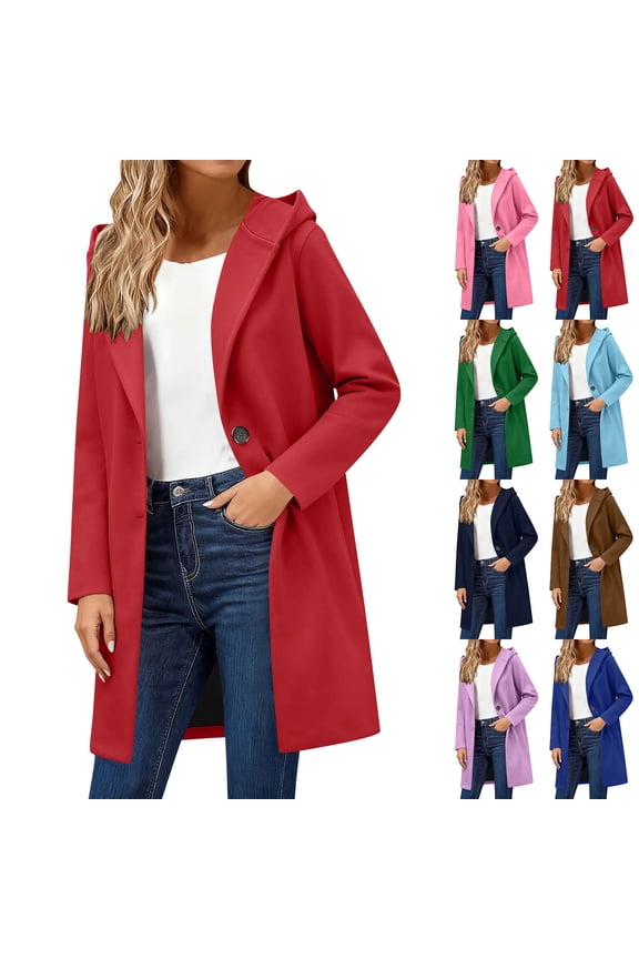 Women's Winter Hooded Coat Jacket Outerwear Long Sleeve Loose Fit Solid Color Warm Woolen Coat for Casual Daily Wear Travel Streetwear Fashion Essential | Aestivo,Red L