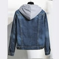 thumbnail image 1 of Women's Winter Hooded Denim Drawstring Button Front Lined Jacket Coat with Pockets, 1 of 5