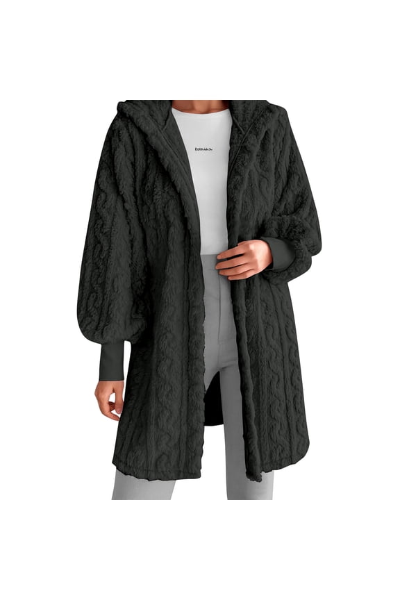 Women's Winter Hooded Jacket Soft Cozy Oversized Outerwear Casual Loose Fit Long Sleeve Warm Coat For Fall And Cold Weather Black, M