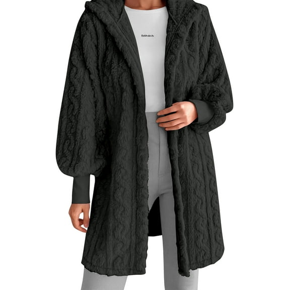 Women's Winter Hooded Jacket Soft Cozy Oversized Outerwear Casual Loose Fit Long Sleeve Warm Coat For Fall And Cold Weather Black, XXL