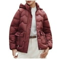 thumbnail image 1 of Women's Winter Hooded Jacket Solide Color Zip UP Puffer Jacket Thicken Stand Collar Snow Coat with Removable Hood Wine 3XL, 1 of 9