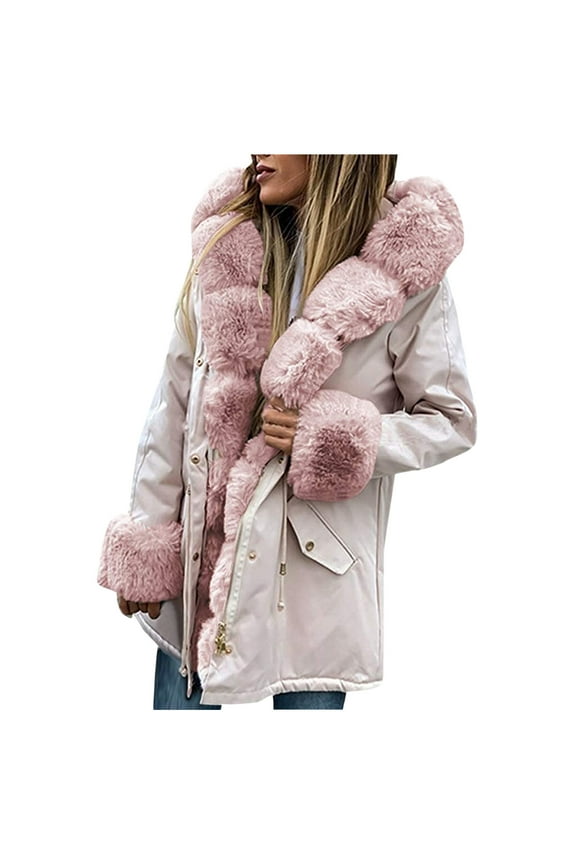 Women's Winter Hooded Jacket with Trim Insulated Zipper Coat Fashionable Outerwear for Cold Weather