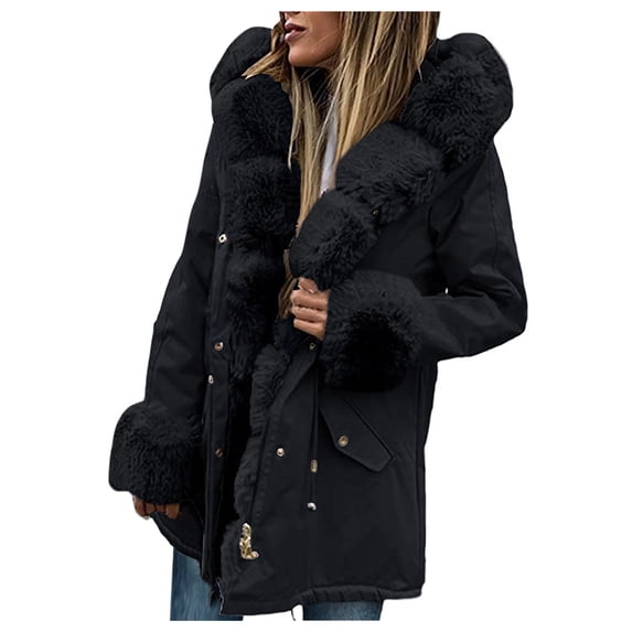 Women's Winter Hooded Jacket with Trim Insulated Zipper Coat Fashionable Outerwear for Cold Weather