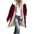 thumbnail image 1 of Women's Winter Hooded Long Coat with Pockets Detachable Faux Fur Collar Fleece Lined Puffy Jacket Thick Warm Overcoat (XL, Wine), 1 of 9
