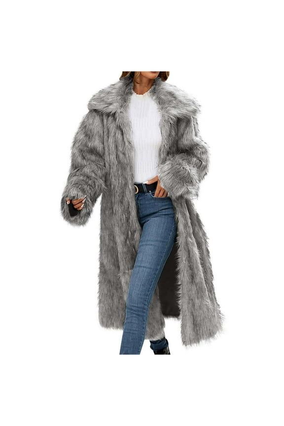 Women's Winter Hooded Parka Coat Overcoat Long Sleeve Faux Fur Coat Jacket with Hood Button down Outwear Jacket