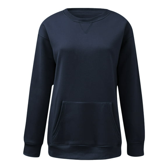 Women's Winter Hooded Sweater Warm Wool Blend Pullover with Pockets Cozy Cold Weather Top Navy S