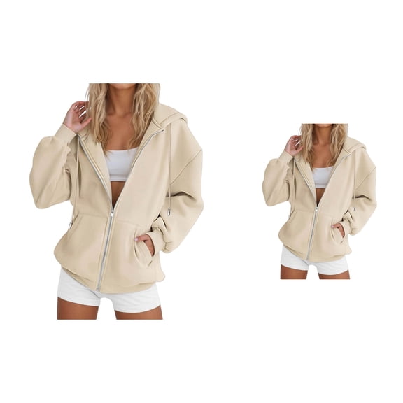 Women's Winter Hooded Velvet Loose Lazy Student Hoodie, Extra Long Zipper, Oversized Fit