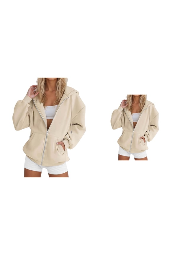 Women's Winter Hooded Velvet Loose Lazy Student Hoodie, Extra Long Zipper, Oversized Fit