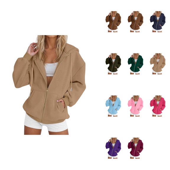 Women's Winter Hooded Velvet Loose Oversized Hoodie with Drawstring Zip-Up, Cute Casual Sweatshirt with Pocket for Fall