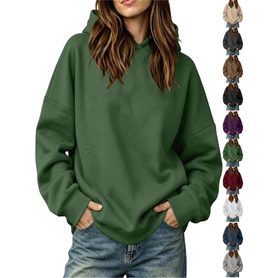 Women's Winter Hoodies Pullover Casual Comfortable Solid Hoodie Loose Long Sleeve Hooded Sweatshirt Blouse