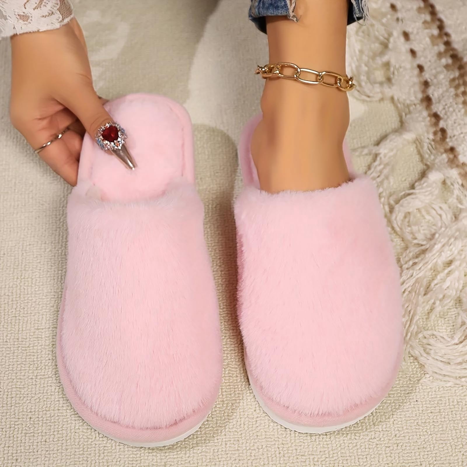 Uped R Women's Winter House Slippers with Fuzzy Plush Upper, Cozy Closed Toe ...