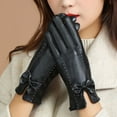 thumbnail image 1 of Women's Winter Imitation Leather Gloves Gloves Bowknot Warm PU Gloves Gloves Mittens Men Mittens for Women Cold Weather Heated Ski Gloves Mittens Men Women Gloves Mitten Gloves Mittens Women Cold, 1 of 7
