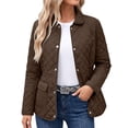 thumbnail image 1 of Women's Winter Jacket Baeitkot Diamond Quilted Button-Up Lapel Collar Coat with Pockets Casual Daily Wear Brown XXL, 1 of 8