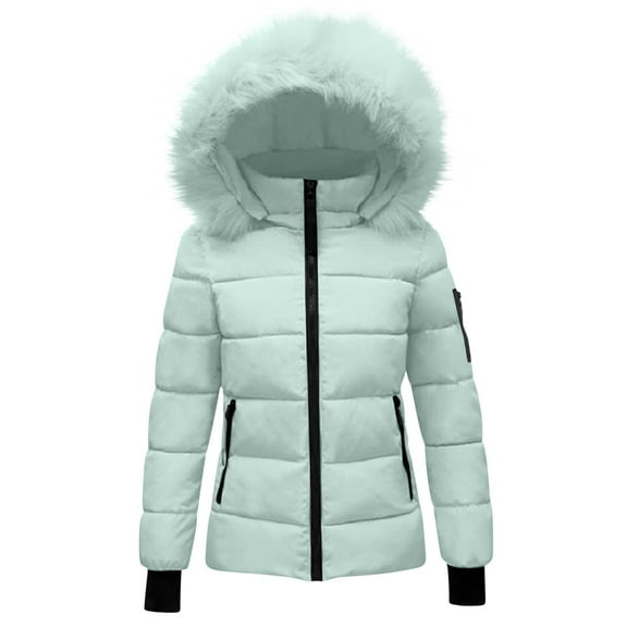 Women's Winter Jacket Coat Cotton Padded Long Sleeve Fuzzy Hooded Zipper Mock Neck Warm Trendy Outerwear Coats (XXL, Mint Green)