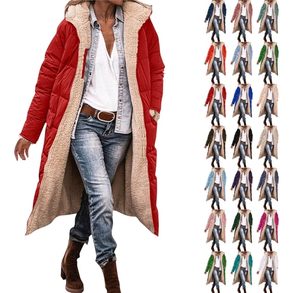 Women's Winter Jacket Coat Fleece Lined Long Fluffy Coat Hooded Long Winter with Pockets Warm Parka Coat