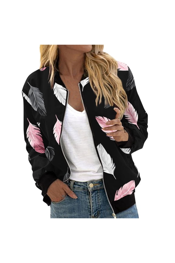 Women's Winter Jacket Long Sleeve Fall Winter Casual Zip Up Bomber Coat with Pockets