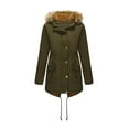 thumbnail image 1 of Women's Winter Jacket Thicken Fleece Lined Coat Tunic Parka Coat with Faux Fur Hood Olive Green 2XL, 1 of 5