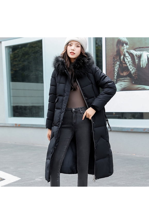 Women's Winter Jacket Warm Overcoat with Slim Fit and Hooded Zipper, Thick and Insulated for Cold Weather Protection, in Black, Size XL