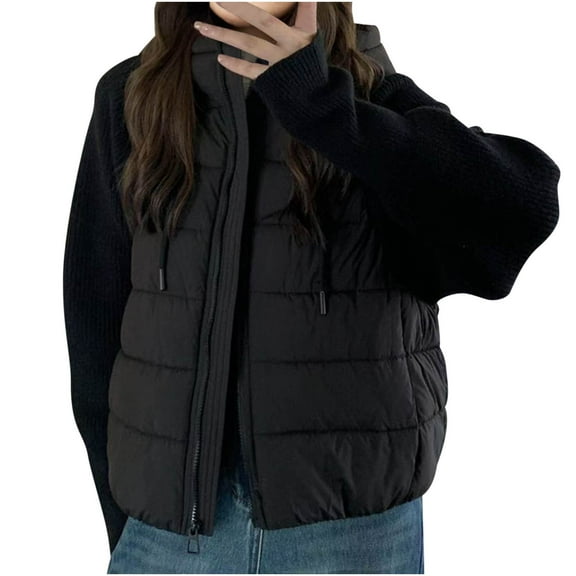 Women's Winter Jackets Hooded Stand Collar Full Zip Patchwork Quilting Cardigan Thermal Casual Loose Coat With Pockets (XXL, Black)