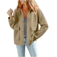 thumbnail image 1 of Women's Winter Jackets Textured Solid Color Button Up Fall Heavy Coats with Flap Pockets Long Sleeve Thick Jacket (S, Khaki), 1 of 7