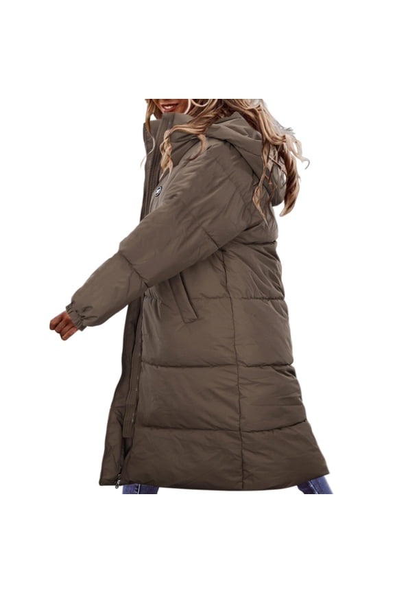 Women's Winter Knee Length Down Jacket Loose Fit Warm Padded Coat Solid Color Outerwear for Cold Weather