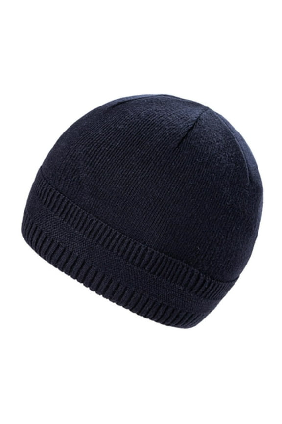 Women's Winter Knit Beanie, Fleece Lined Cuffed Hat, Thermal Slouchy Hat, Cold Weather Ski Cap, Solid Color Warm Hat for Women Navy