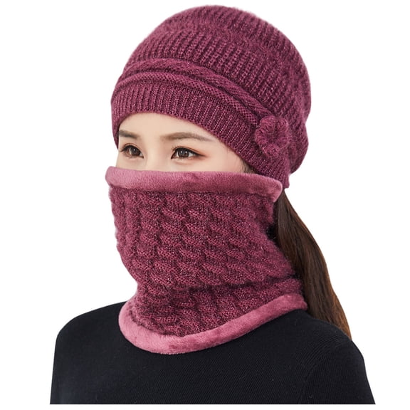 Women's Winter Knit Hat Scarf Set, Windproof Thermal Beanie with Neck Warmer for Skiing, Cycling and Outdoor Cold Weather Activities